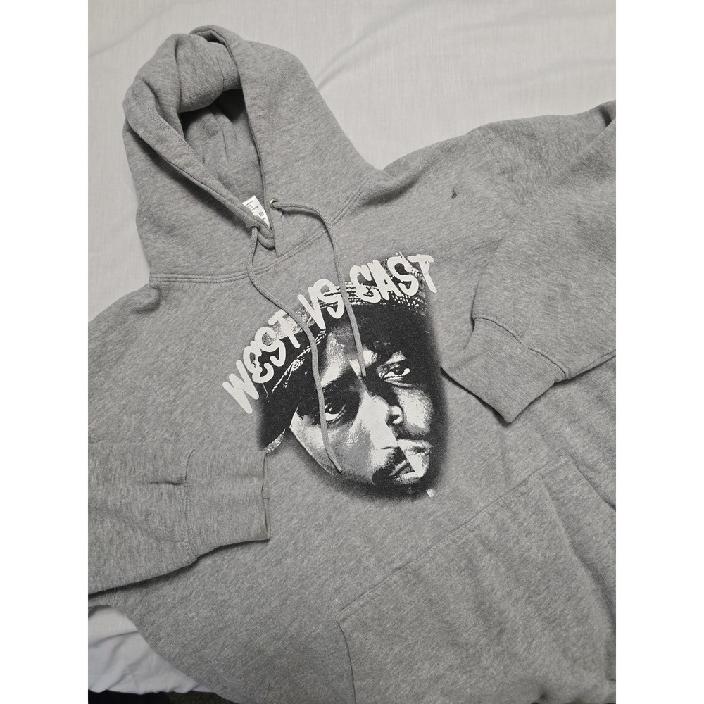 West vs East Hoodie Mens Large Knight Rap HipHop Tupac Biggie Graphic Sweatshirt